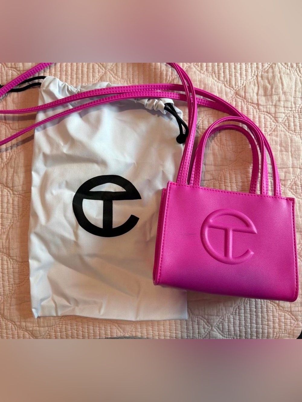 Telfar Hot Pink Mini Shopping Tote with Embossed Logo